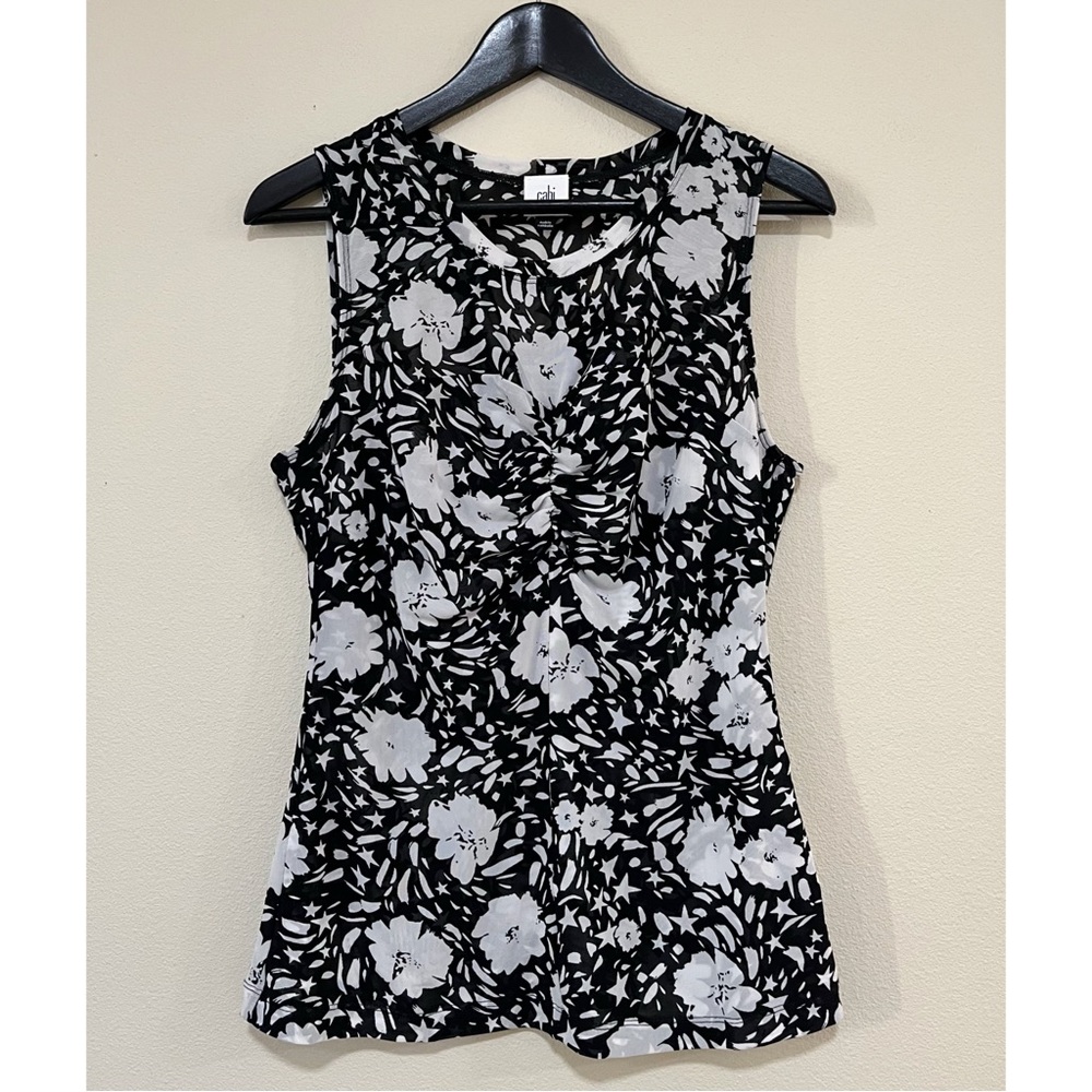 CAbi Black and White Floral Blouse